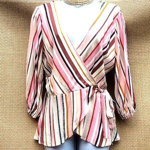 Great Xmas Gift/Harper Heritage Striped Wrap Blouse